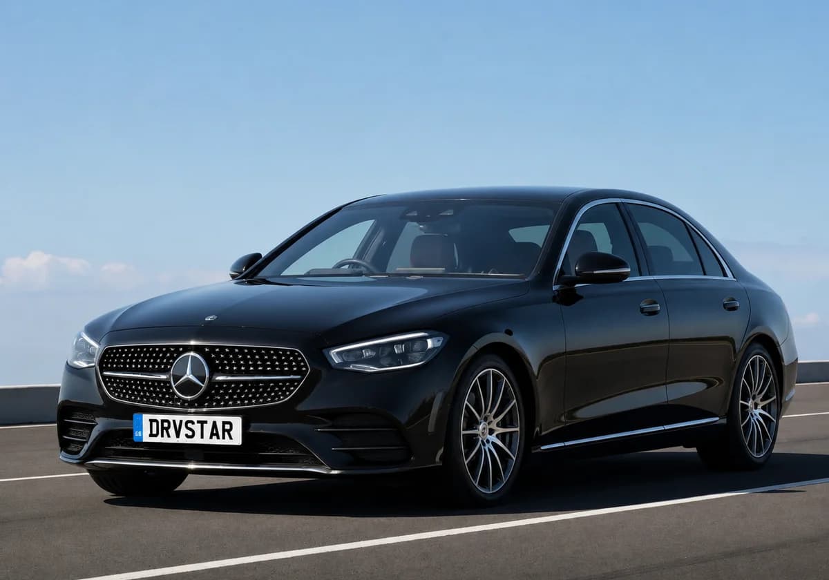 A grey executive Mercedes-class saloon by the waterfront
