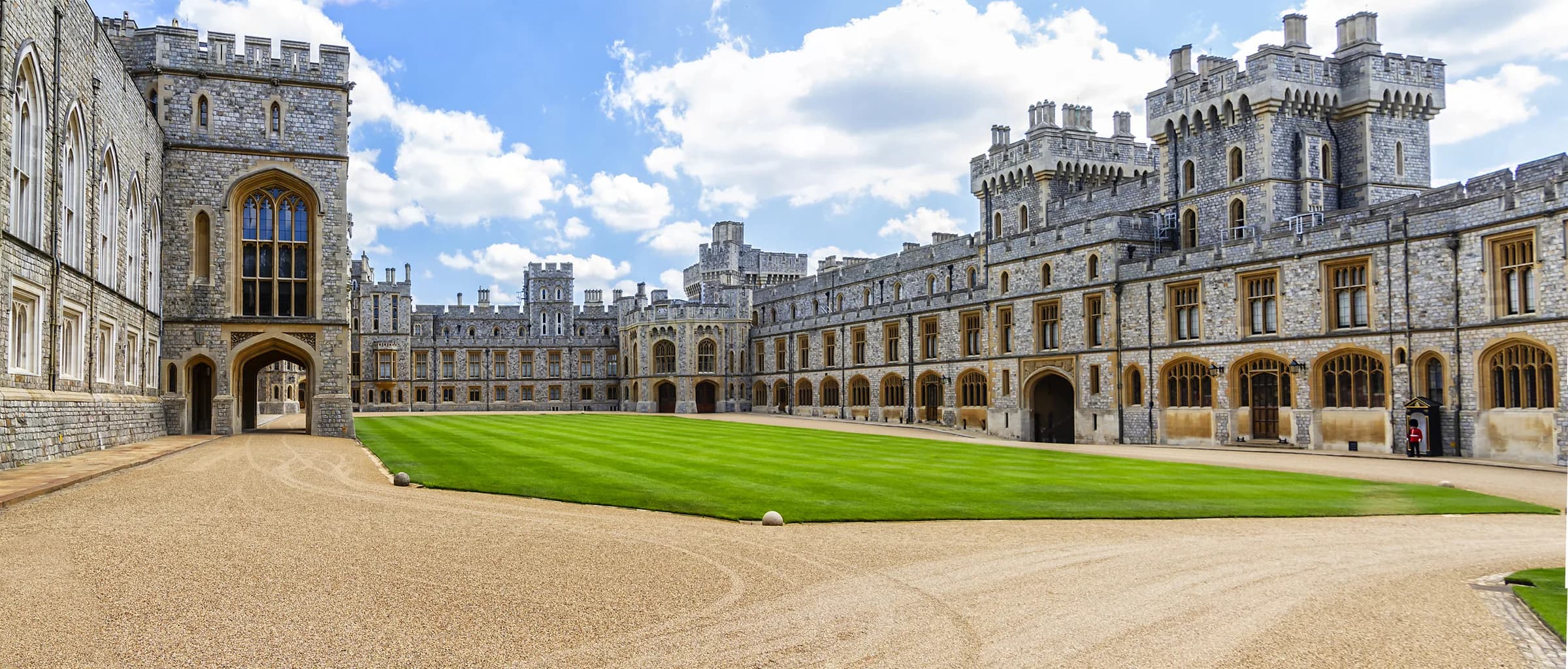 The Upper Ward of Windsor Castle, the State Apartments range across the lawn of the quadrangle