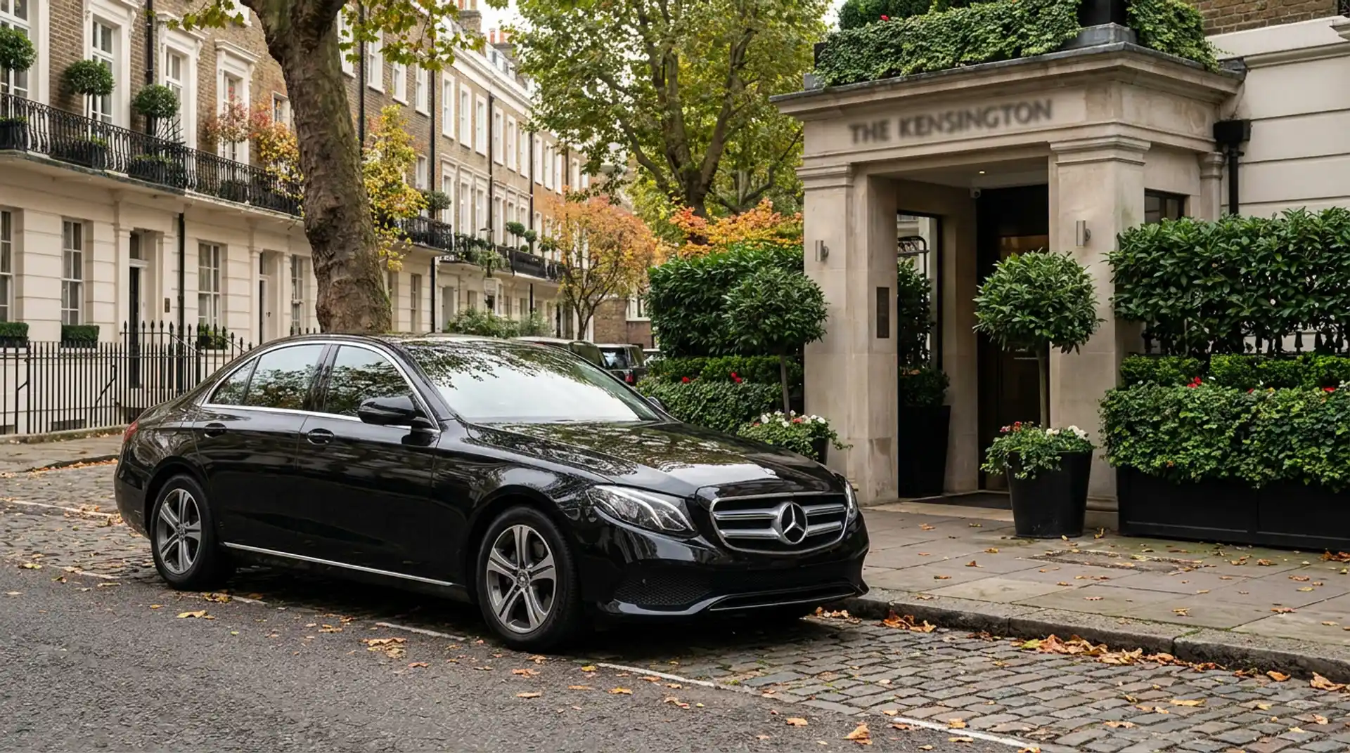 A black executive Mercedes-Benz E-Class saloon presented for Business Class chauffeur travel