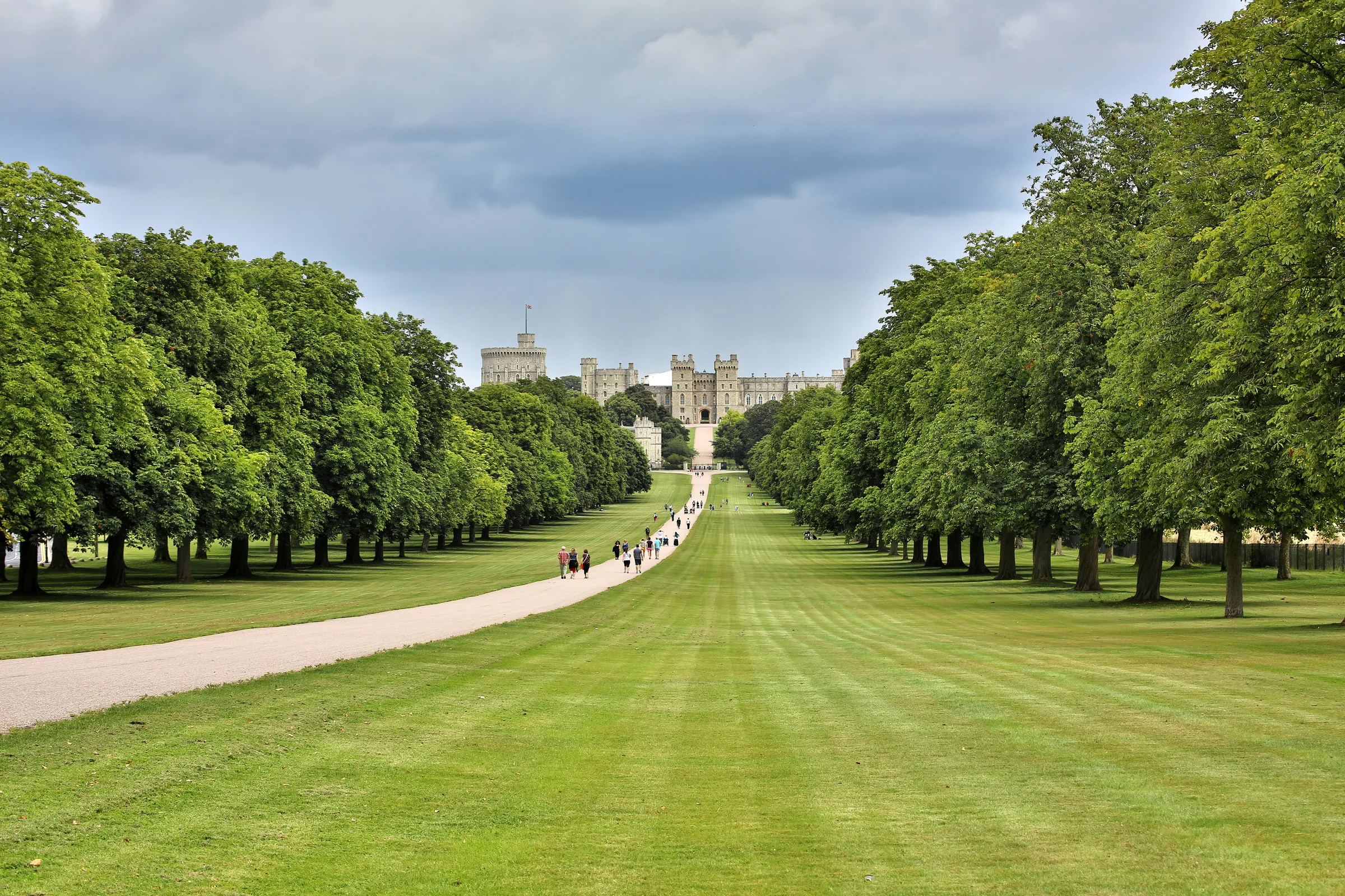 The Long Walk in Windsor Great Park, a tree-lined avenue leading to Windsor Castle and the Round Tower