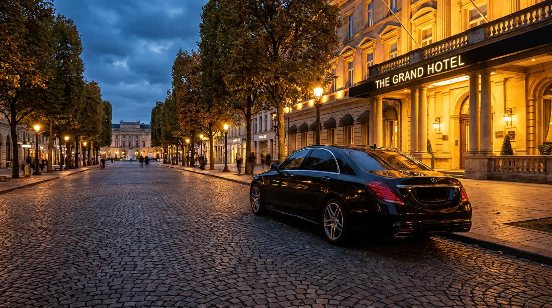 A premium Mercedes-Benz S-Class saloon presented for First Class chauffeur travel