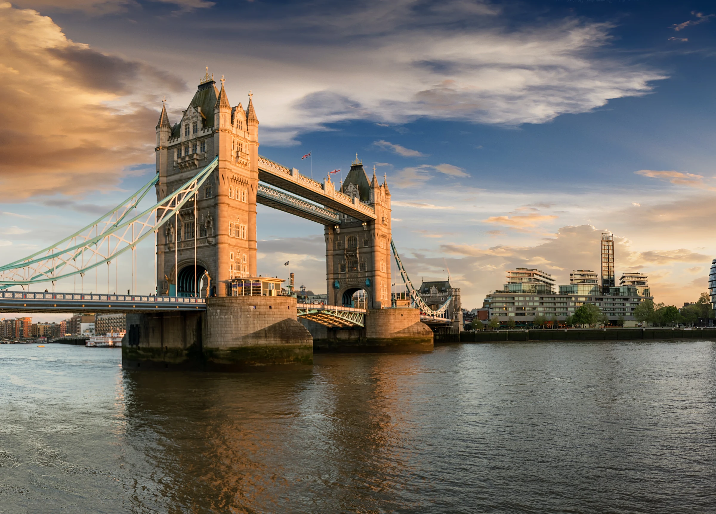 Tower Bridge and City Hall on the Thames at sunset